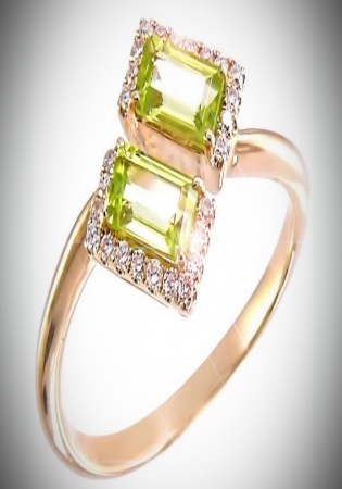 Spring 18k gold peridot and diamond ring