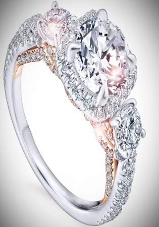 18k white rose gold round 3 stone halo engagement ring