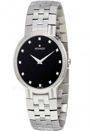 Movado faceto diamond black dial stainless steel mens watch