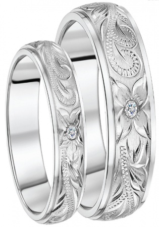 750 w gold hand engraved diamond stone wedding rings