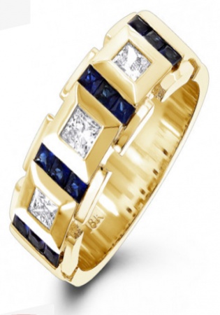 18k yellow gold unique diamond and sapphires band for men italy