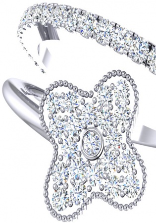 Van cleef & arpels clover collection diamonds cz ring 18kt white gold