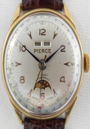 Pierce full triple calendar moonphase vintage watch manual winding