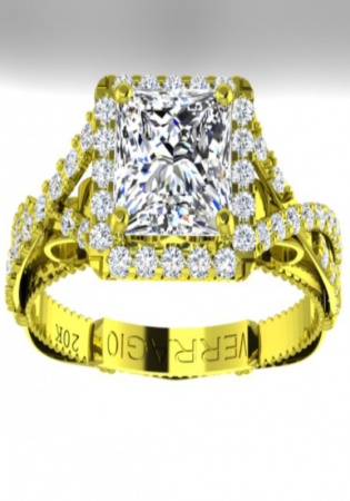 Verragio parisian diamond princess halo 20k yellow gold engagement women' ring