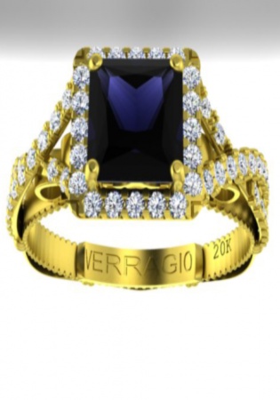 Verragio parisian diamond sapphire blue halo 20k yellow gold engagement women' ring