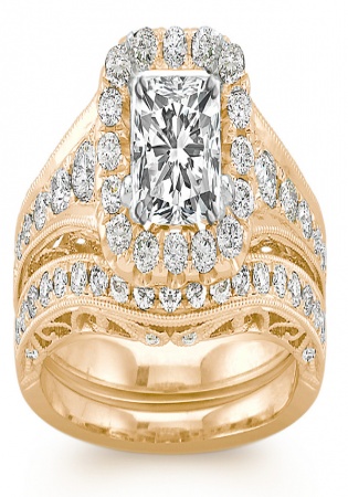 Shane co halo vintage diamond wedding set in 14k yellow 