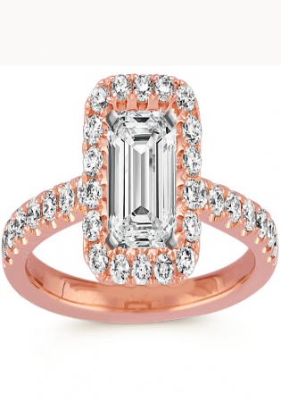 Emerald halo diamond engagement ring in 14k rose 