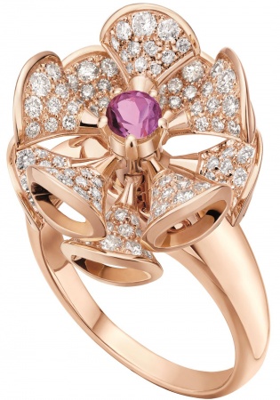 Bvlagari bulgari 18k rose gold pink sapphire and diamond diva dream ring