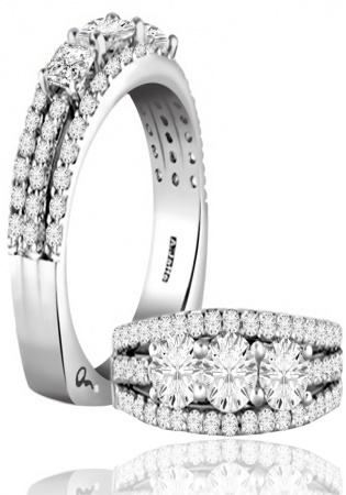 A. jaffe 18kt white gold three diamonds anniversary ring