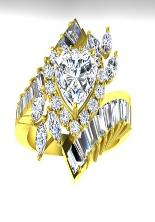 Fantastic love story heart cut diamond 14k yellow gold valetino women' ring italy