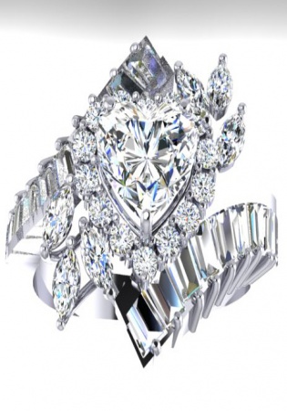 Fantastic love story heart cut diamond 14k w gold valetino women' ring italy 