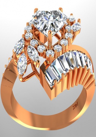 Fantastic love story heart cut diamond 14k rose gold valetino women' ring italy 