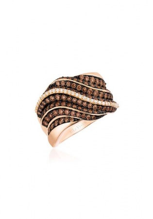 Le vian 14k gold strawberry chocolatier chocolate & vanilla diamond pleated ring