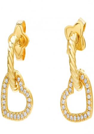 David yurman heart drop earrings with diamonds in 18k gold