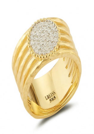 I. reiss 14k yellow circ cntr cut out ring 0.25ct i reiss isaac reiss
