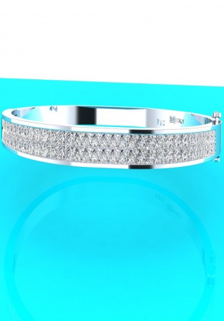 18k white gold 2.5ct princess cut diamond two rows bangle bracelet made in italy