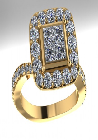 Ever us princess-cut diamond halo top frame bypass ring in 14k yellow gold