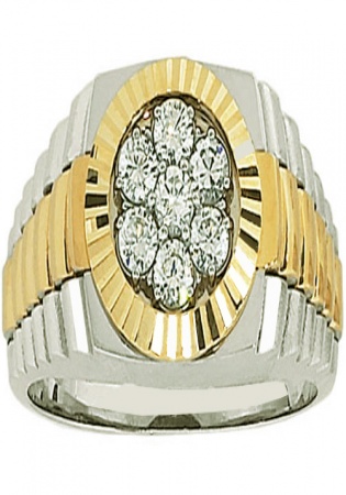 Men's 18k two tone white and yellow gold rolex design crown cluster diamonds ring
