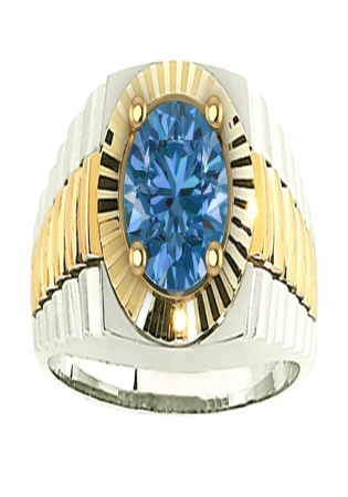 Men's 18k two tone white and yellow gold rolex design crown sapphire ring by abl
