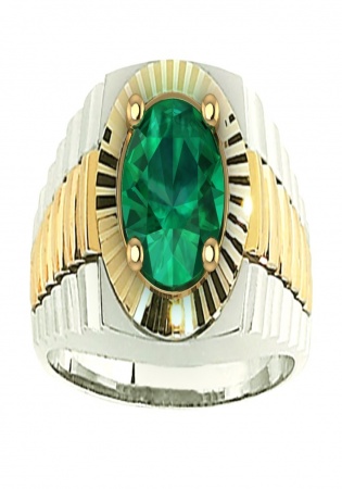 Men's 18k two tone white and yellow gold rolex design crown emerald ring by abl
