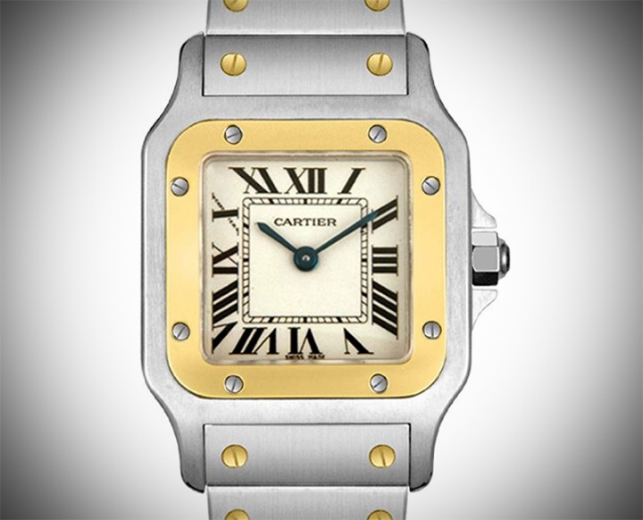 Cartier women's w20012c4 santos 18k gold ss watch swiss made H0