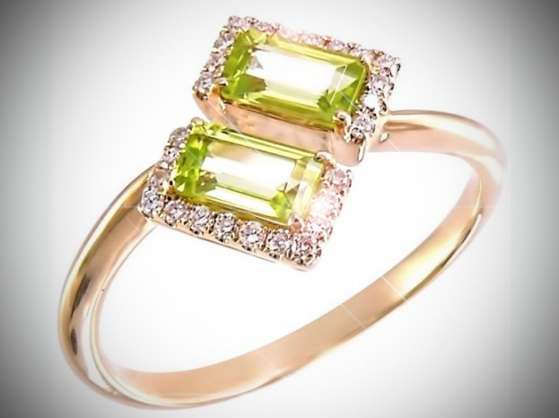 Spring 18k gold peridot and diamond ring H0