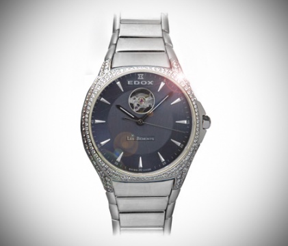 Edox les bemonts openheart diamonds natural 85002 men's watch steel automatic H0