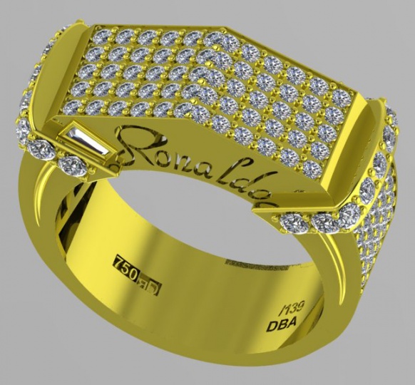 Ronaldo diamond 139ba diamond baguette natural 750 yellow gold men' ring H0