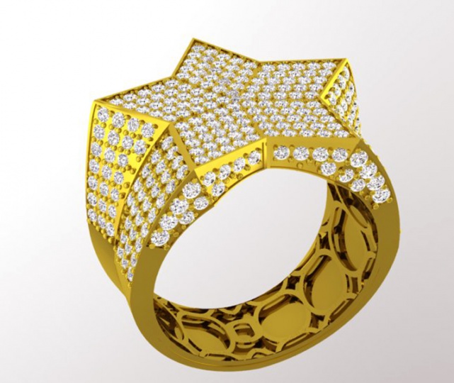 Men's rnd1000 10k yellow diamond iced star gold engagement ring by ronaldo diamond H0
