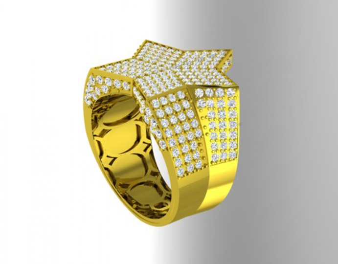 Men's rnd1000 10k yellow diamond iced star gold engagement ring by ronaldo diamond H1
