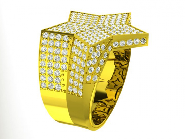 Men's rnd1000 10k yellow diamond iced star gold engagement ring by ronaldo diamond H3