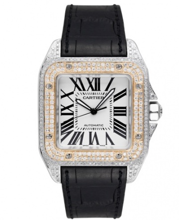 Cartier santos 100 l gold bezel diamond set automatic watch H1