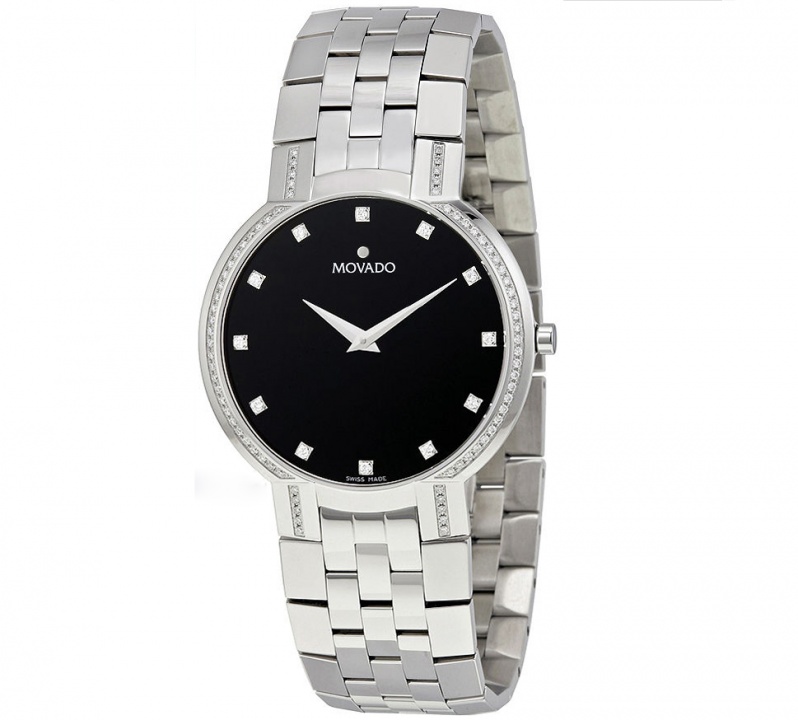 Movado faceto diamond black dial stainless steel mens watch H0