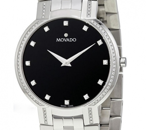 Movado faceto diamond black dial stainless steel mens watch H1