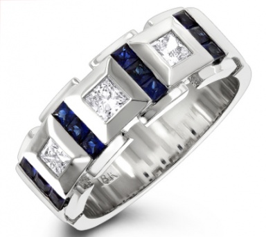 18k white gold unique diamond and sapphires band for men italy H0