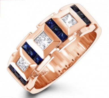 18k rose gold unique diamond and sapphires band for men italy H0