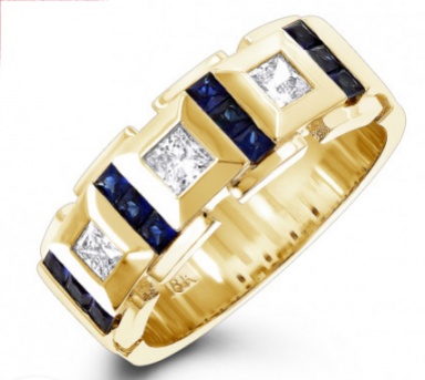 18k yellow gold unique diamond and sapphires band for men italy H0