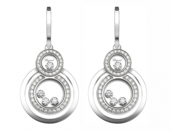 Chopard happy 8 diamond & 18k white gold drop earrings women's H0