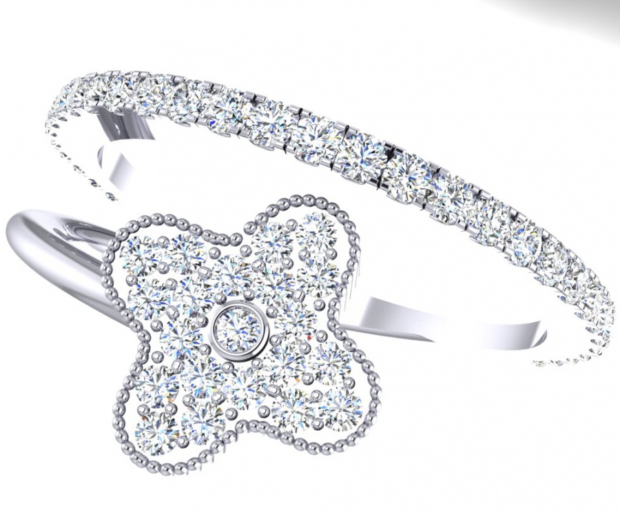 Van cleef & arpels clover collection diamonds cz ring 18kt white gold H0