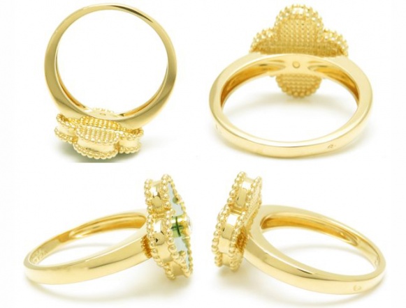 Van cleef & arpels vintage alhambra diamond 18k yellow gold women' ring H0