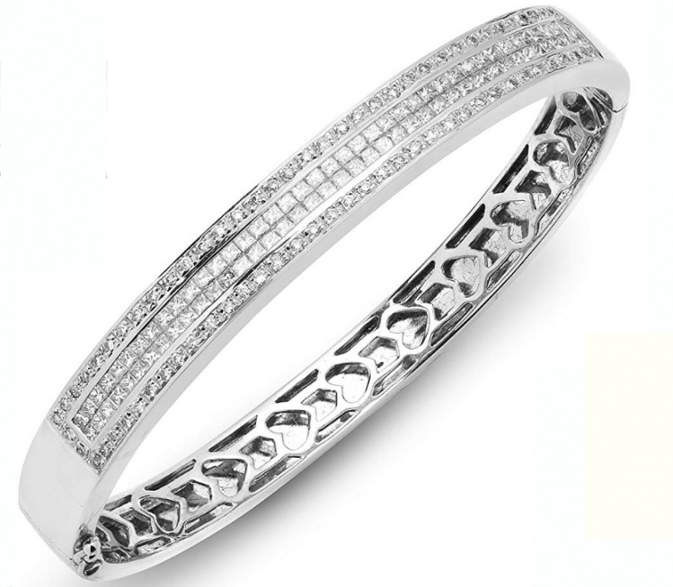 Jewelco london ladies 18ct white gold channel set round brilliant g si 2.75ct diamond eternity bangle bracelet H0