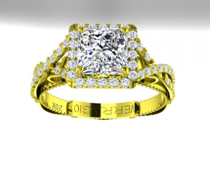 Verragio parisian diamond princess halo 20k yellow gold engagement women' ring H0