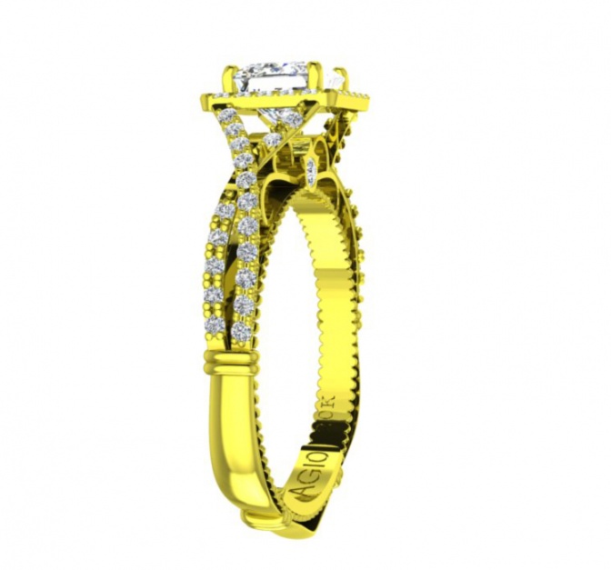 Verragio parisian diamond princess halo 20k yellow gold engagement women' ring H1