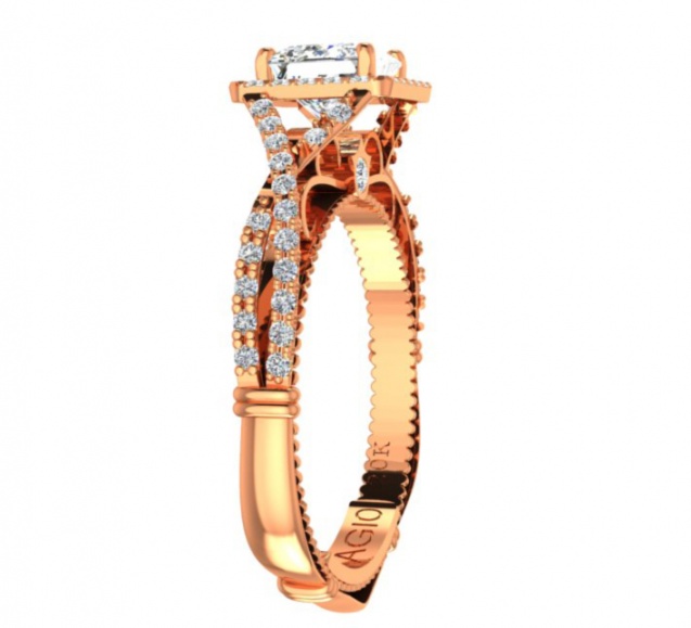 Verragio parisian diamond princess halo 20k rose gold engagement women' ring H2