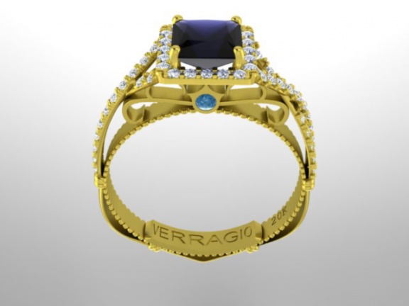 Verragio parisian diamond sapphire blue halo 20k yellow gold engagement women' ring H0