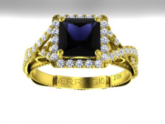 Verragio parisian diamond sapphire blue halo 20k yellow gold engagement women' ring H2