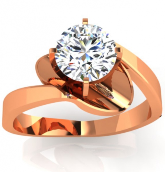 Round diamonds 14k rose gold solitaire women’ ring made in france H0