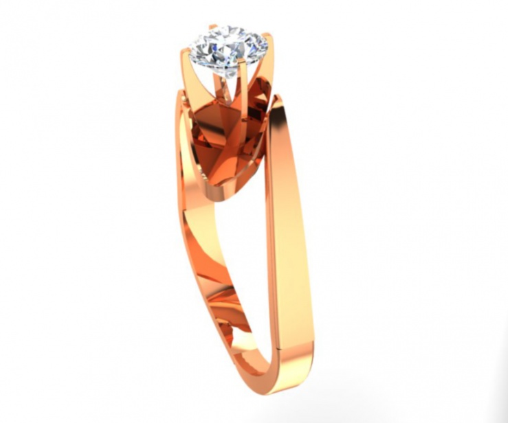 Round diamonds 14k rose gold solitaire women’ ring made in france H1