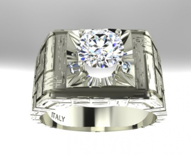 5.4-5-5x318mm color f clarity vs1 diamond 14k white gold handmade in italy men' ring H0