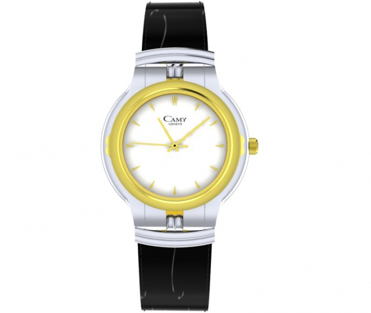 Camy geneve 18k gold plated / ss quartz white dial women's wristwatch H1